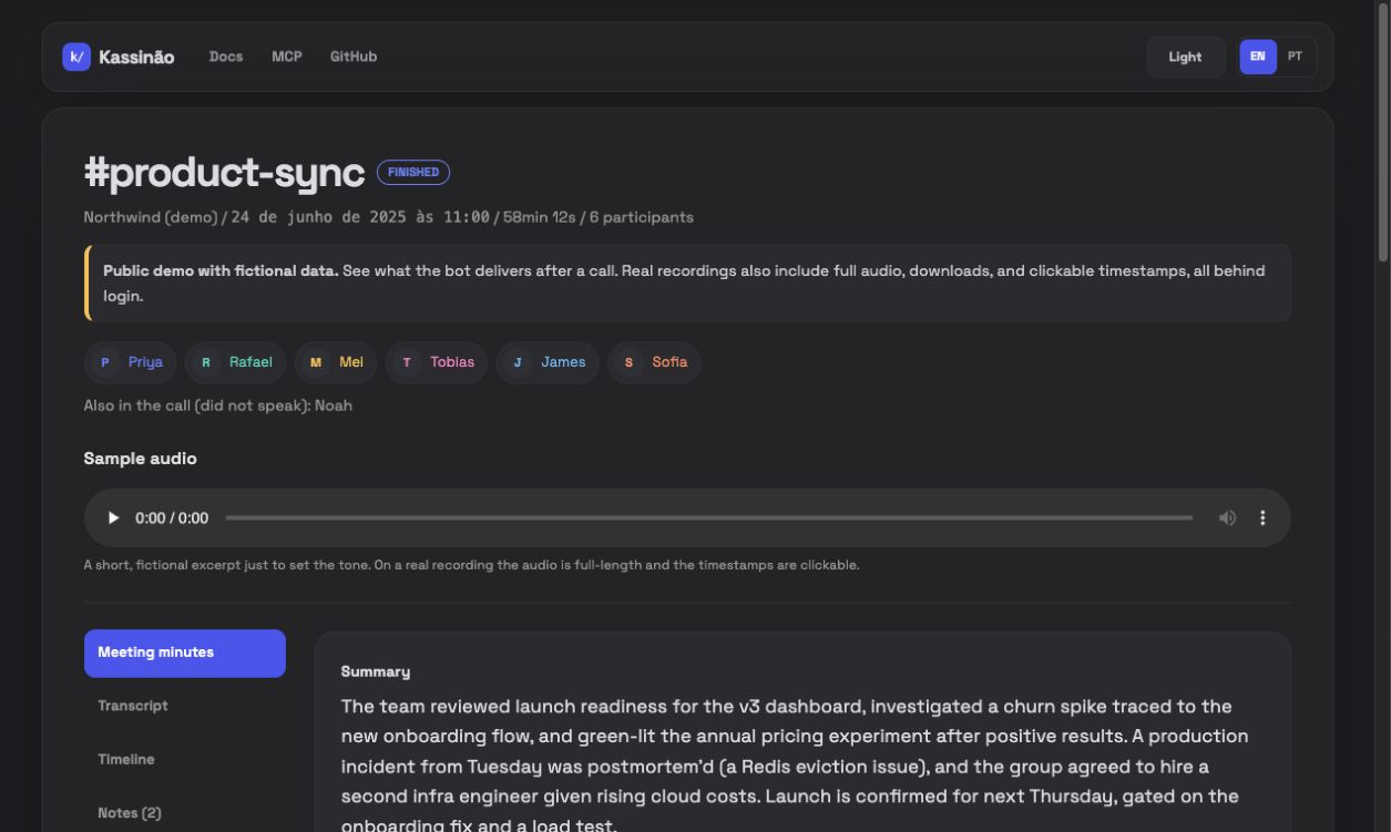 Public page for a fictional meeting processed by Kassinão